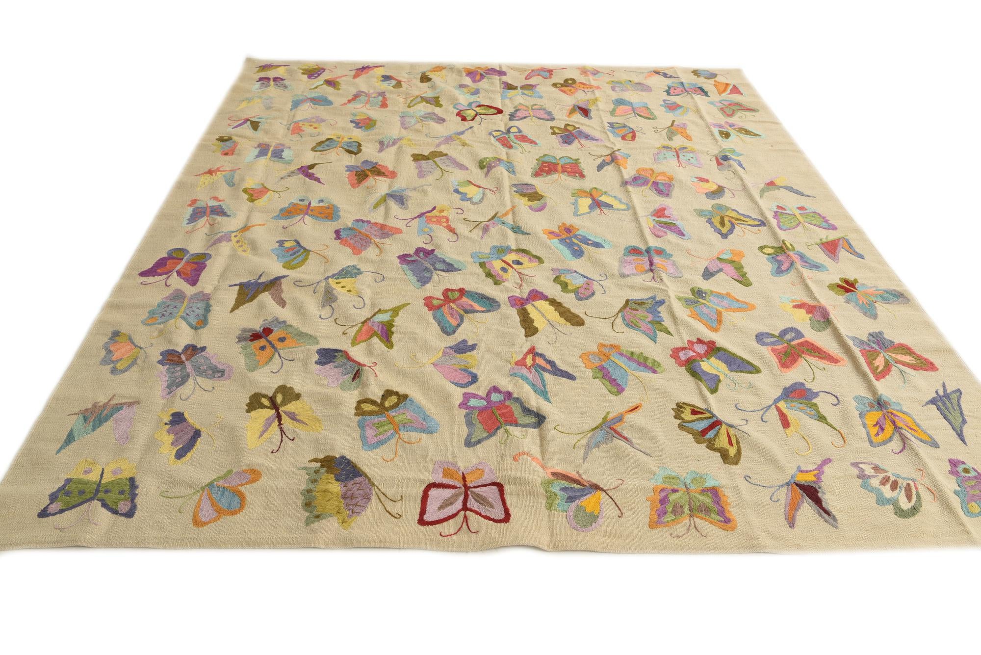 7' 10 x 9' 2 Hand Woven Kilim Suzani Wool Rug