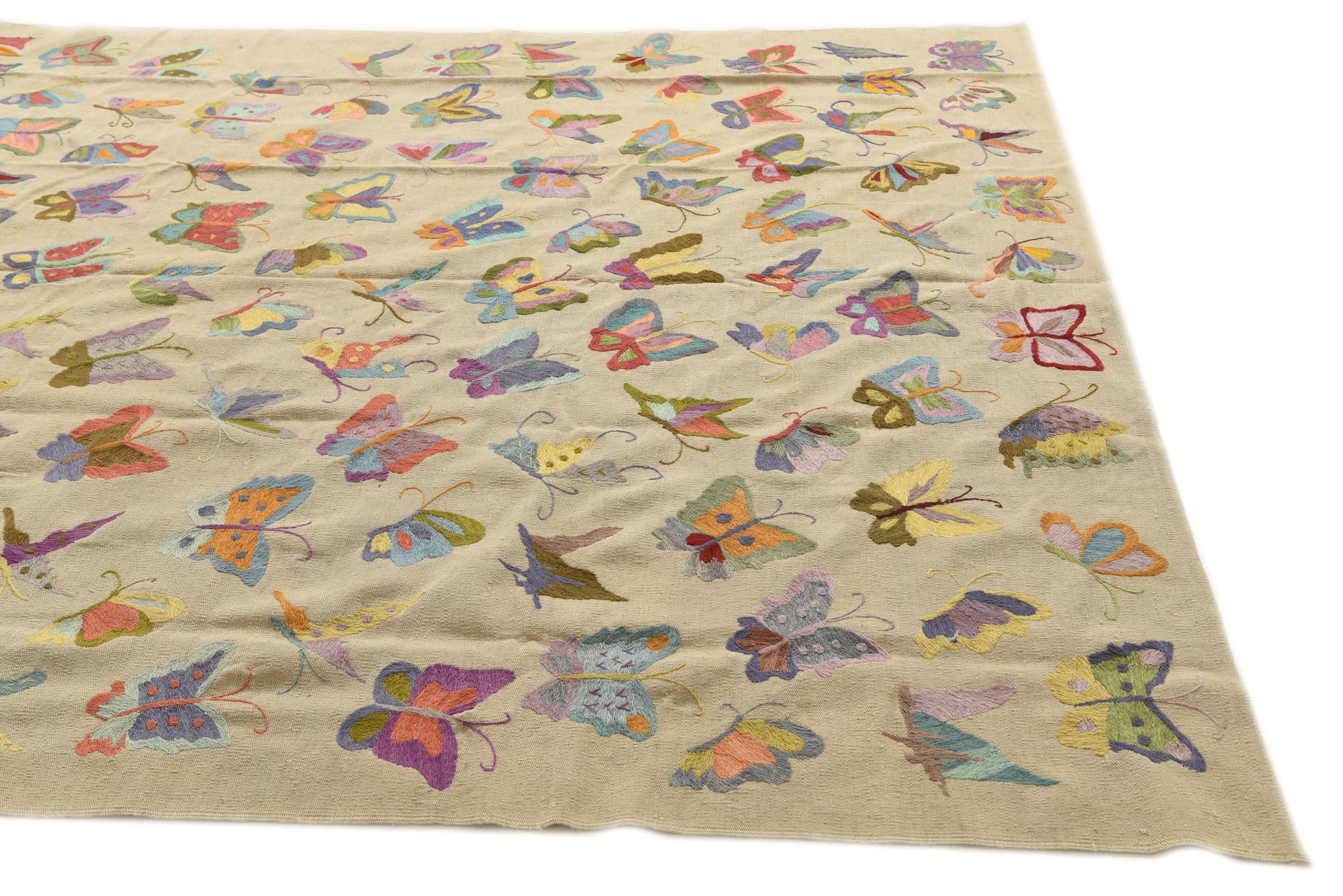 7' 10 x 9' 2 Hand Woven Kilim Suzani Wool Rug