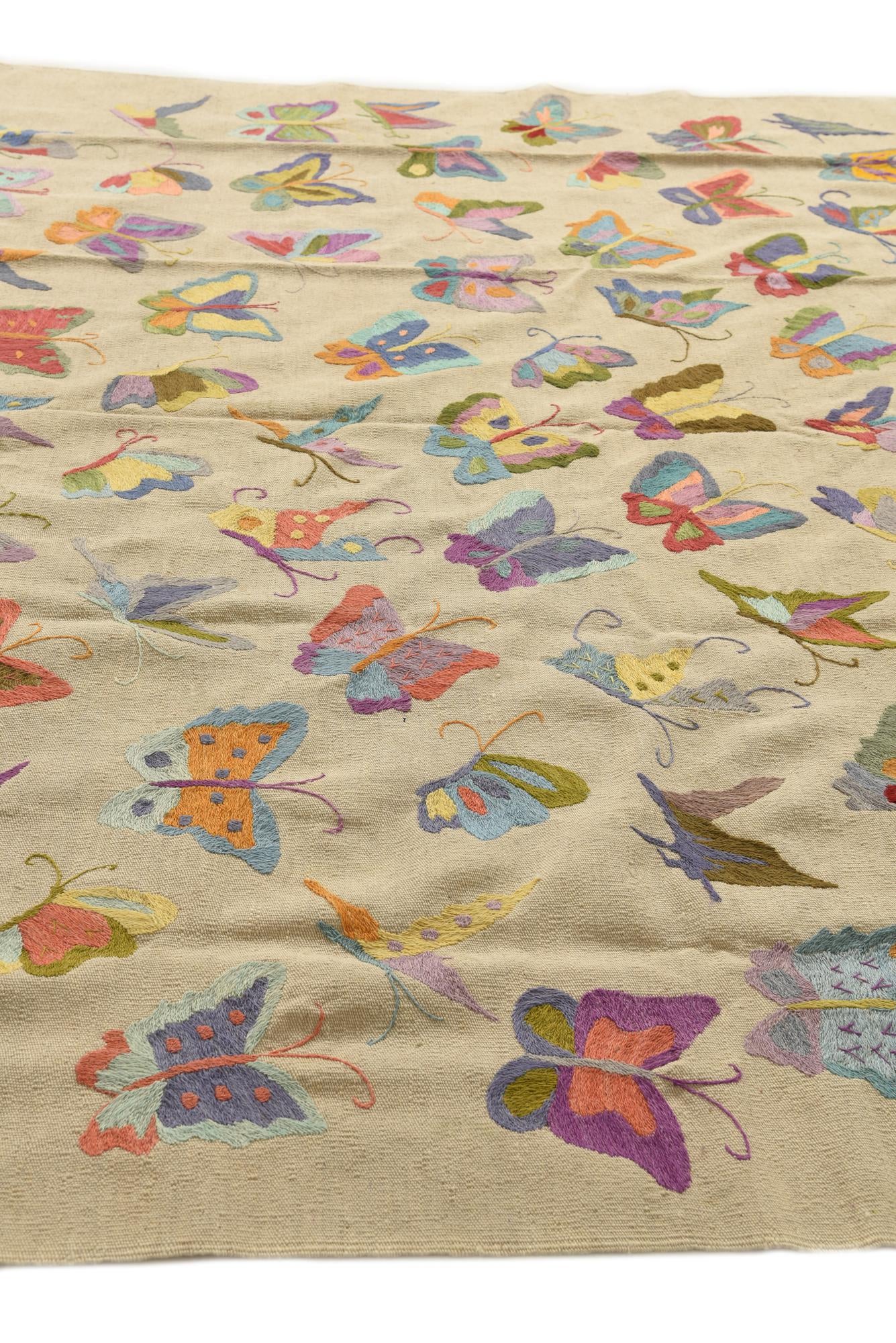 7' 10 x 9' 2 Hand Woven Kilim Suzani Wool Rug