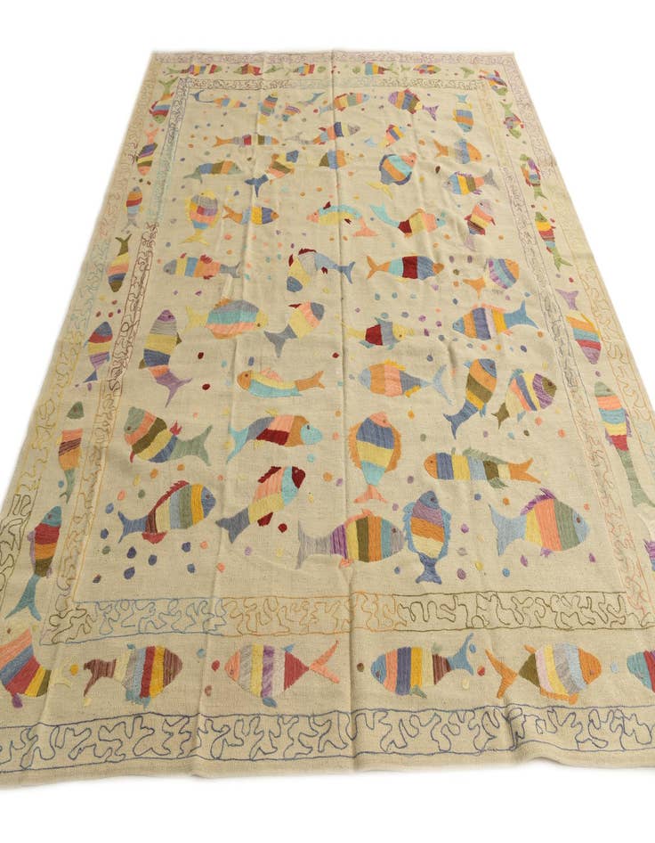 Detail image of 8' x 9' 3 Hand Woven Kilim Suzani Wool Rug