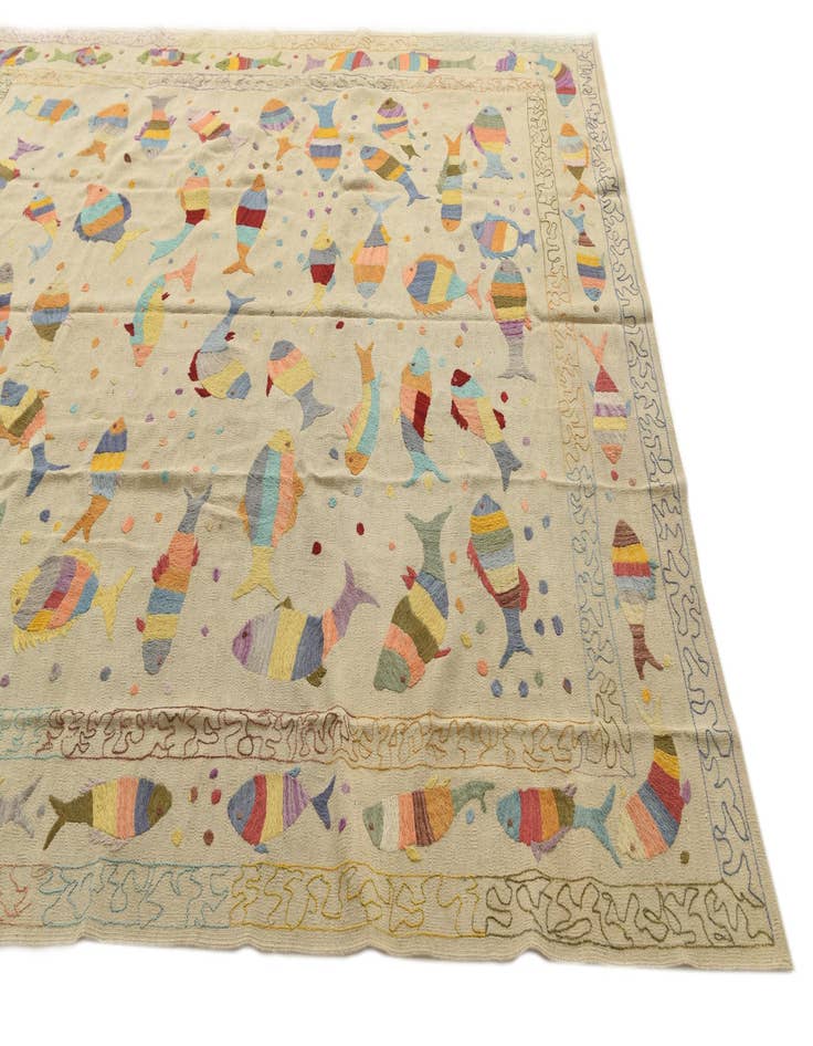 Detail image of 8' x 9' 3 Hand Woven Kilim Suzani Wool Rug