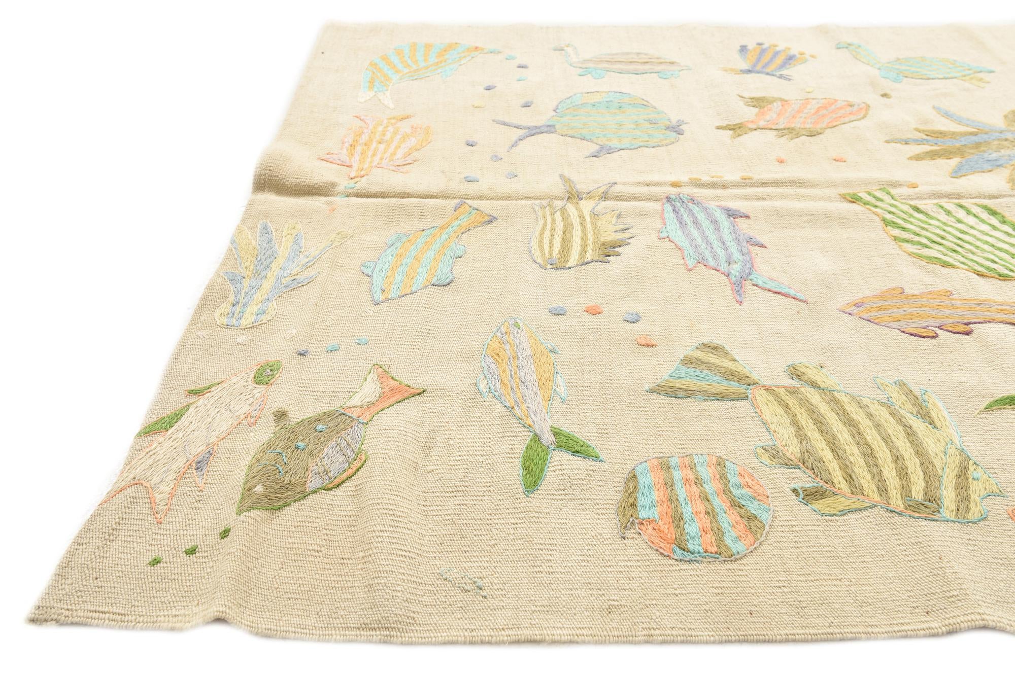 3' 11 x 5' 5 Hand Woven Kilim Suzani Wool Rug