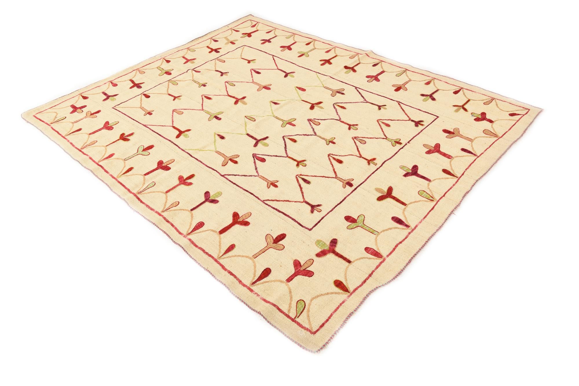 6' x 7' 4 Hand Woven Kilim Suzani Wool Rug