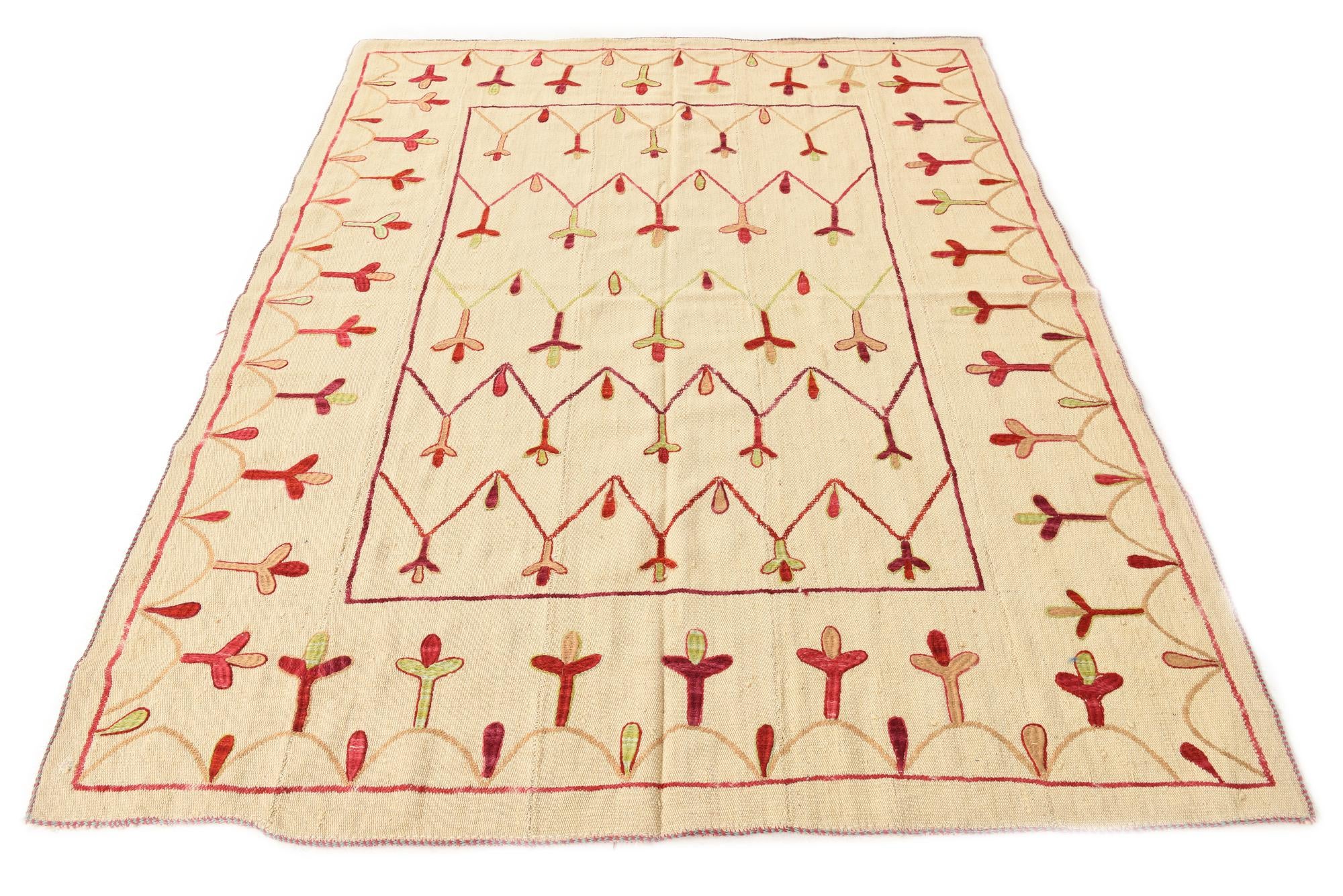 6' x 7' 4 Hand Woven Kilim Suzani Wool Rug