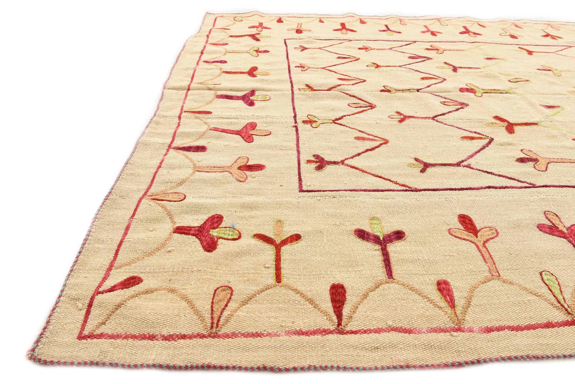 6' x 7' 4 Hand Woven Kilim Suzani Wool Rug