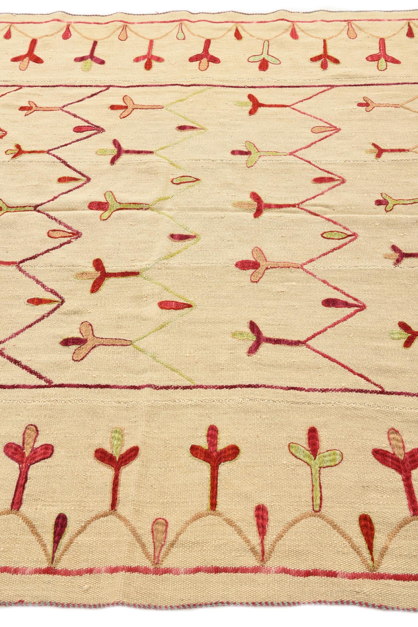 6' x 7' 4 Hand Woven Kilim Suzani Wool Rug