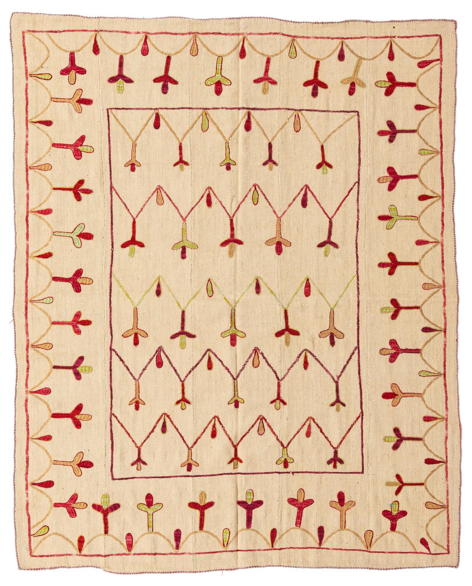 6' x 7' 4 Hand Woven Kilim Suzani Wool Rug