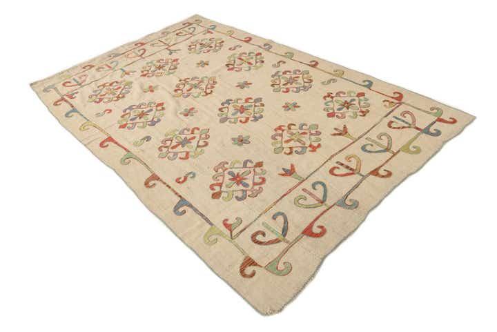 5' 4 x 8' 3 Hand Woven Kilim Suzani Wool Rug