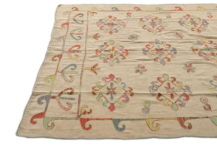 5' 4 x 8' 3 Hand Woven Kilim Suzani Wool Rug
