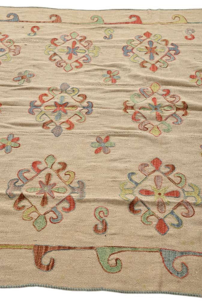 5' 4 x 8' 3 Hand Woven Kilim Suzani Wool Rug