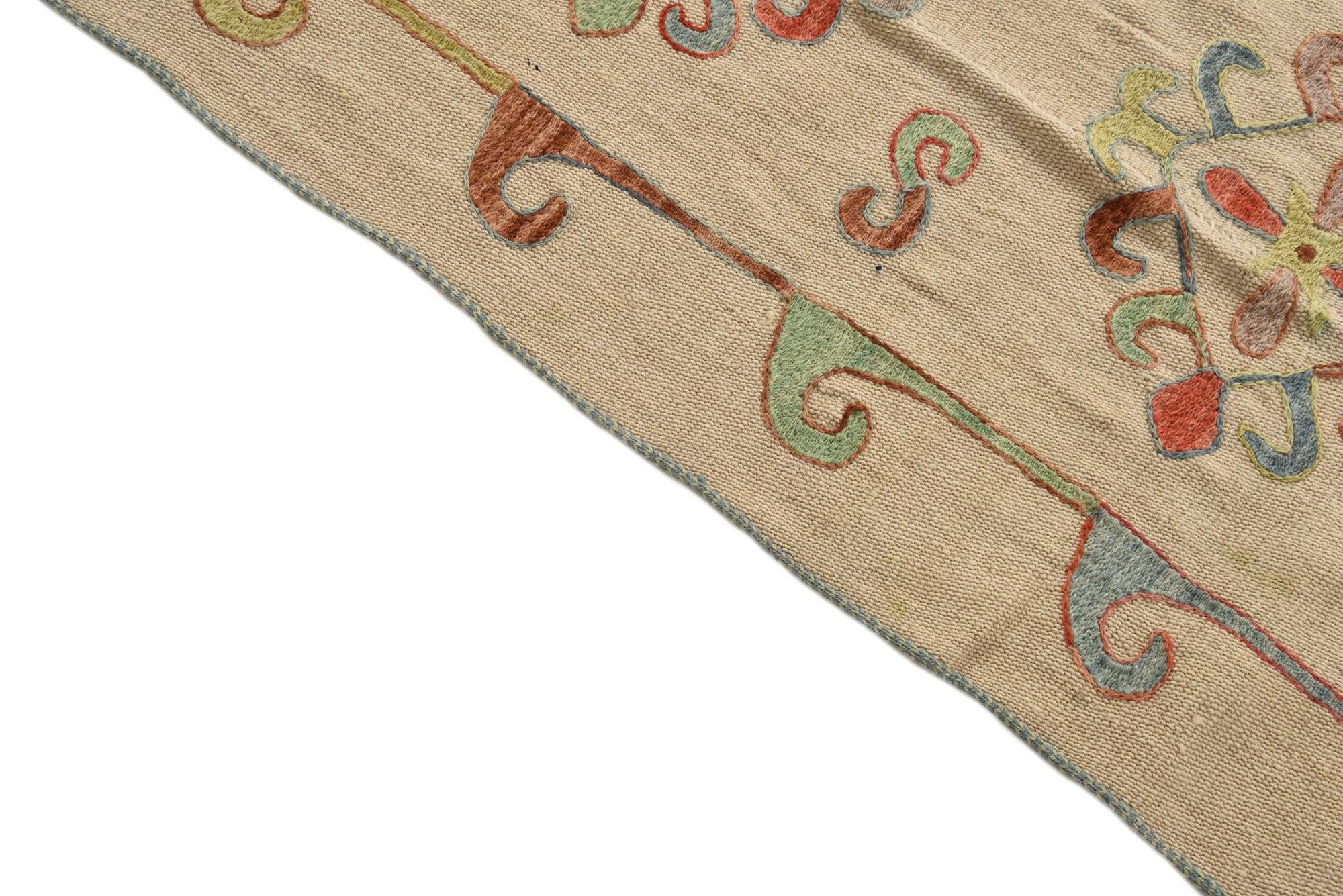 5' 4 x 8' 3 Hand Woven Kilim Suzani Wool Rug