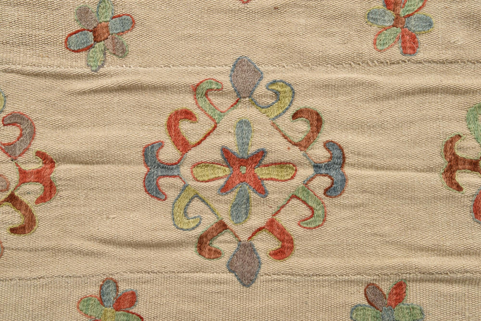 5' 4 x 8' 3 Hand Woven Kilim Suzani Wool Rug