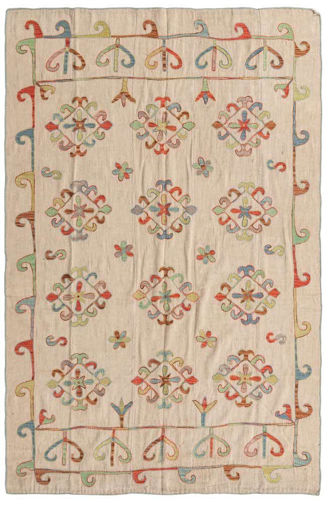 5' 4 x 8' 3 Hand Woven Kilim Suzani Wool Rug