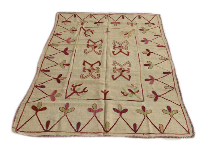 4' 1 x 5' 8 Hand Woven Kilim Suzani Wool Rug