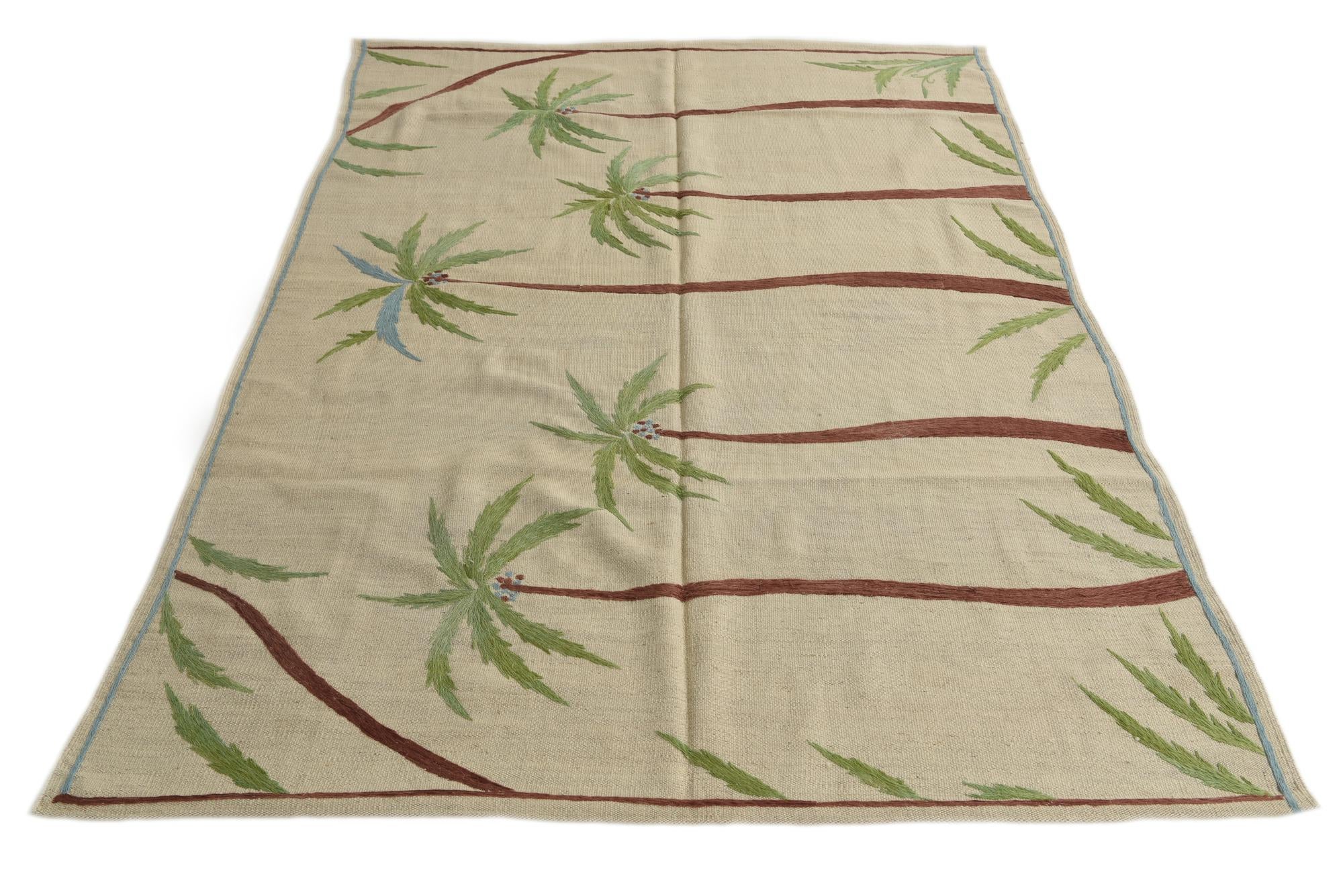 5' 4 x 7' 4 Hand Woven Kilim Suzani Wool Rug