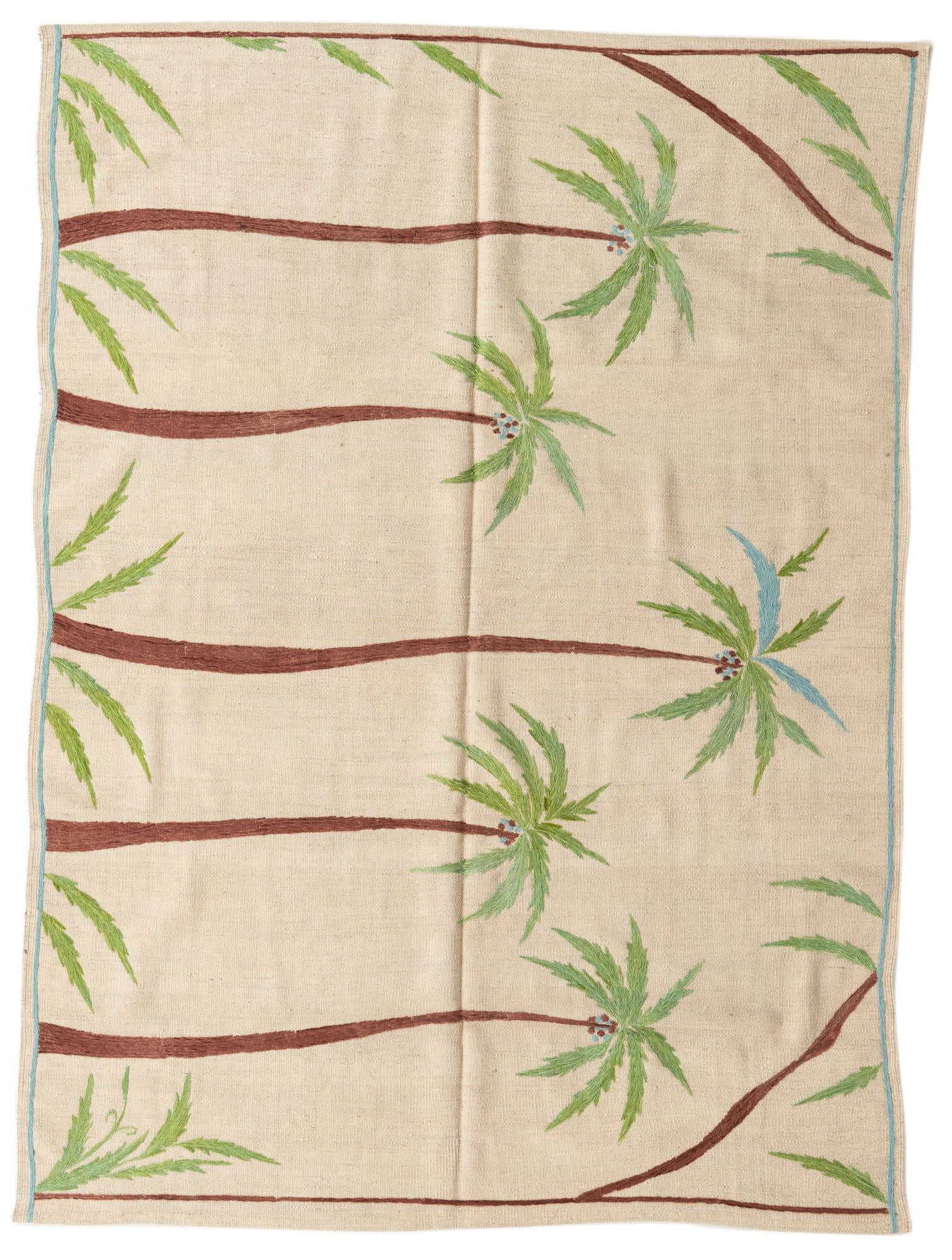 5' 4 x 7' 4 Hand Woven Kilim Suzani Wool Rug