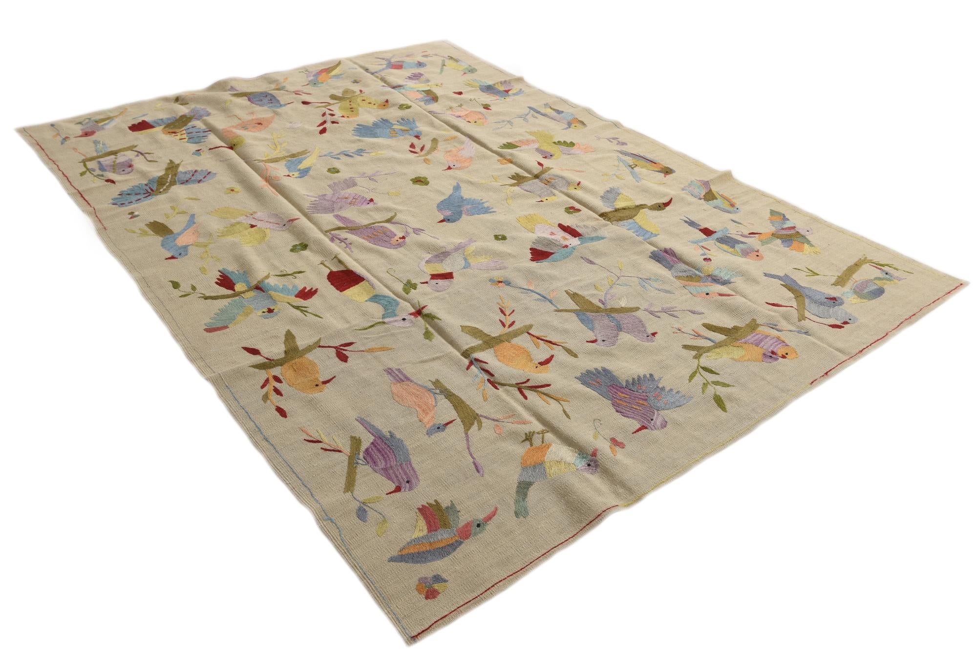 6' 9 x 9' 4 Hand Woven Kilim Suzani Wool Rug