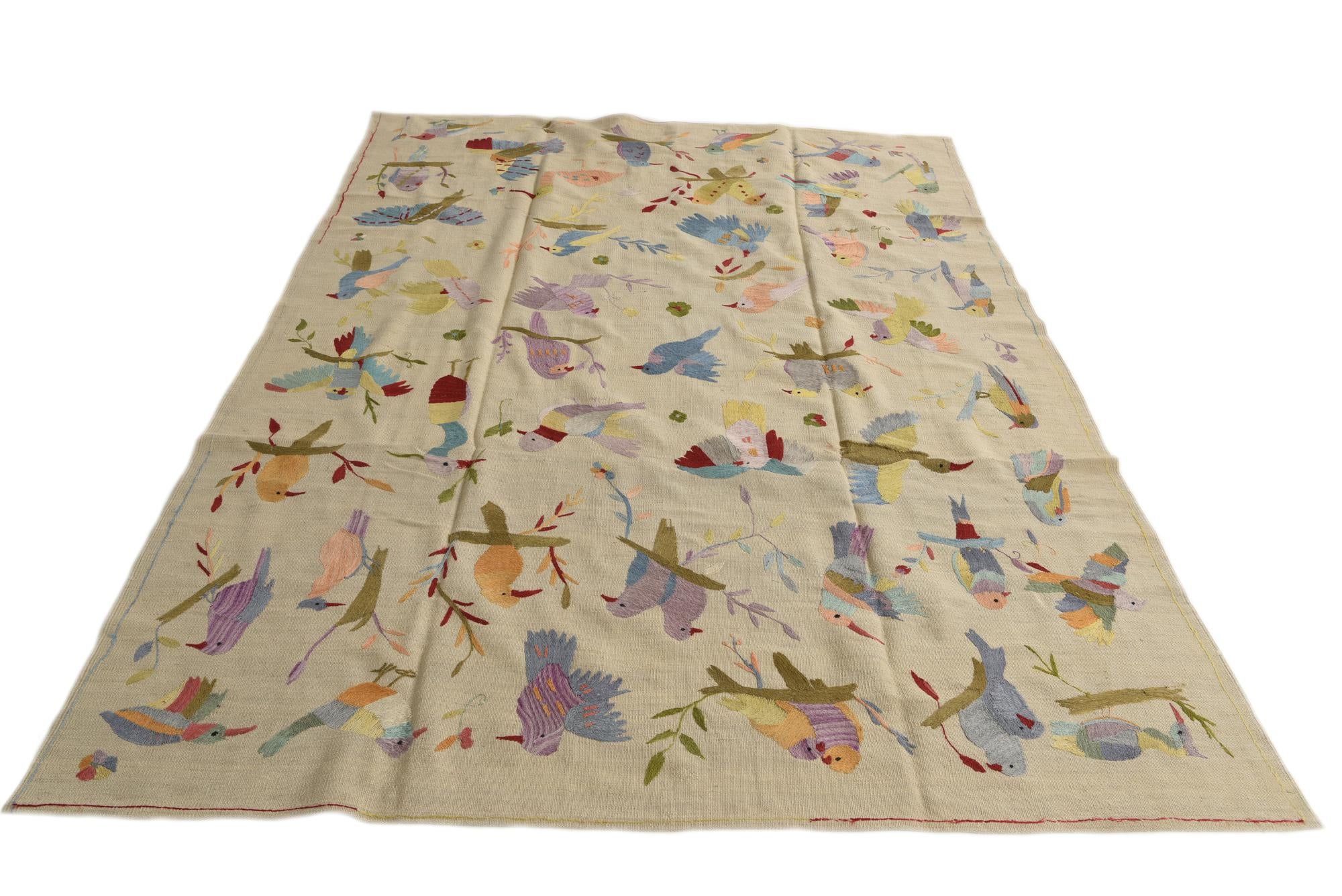 6' 9 x 9' 4 Hand Woven Kilim Suzani Wool Rug