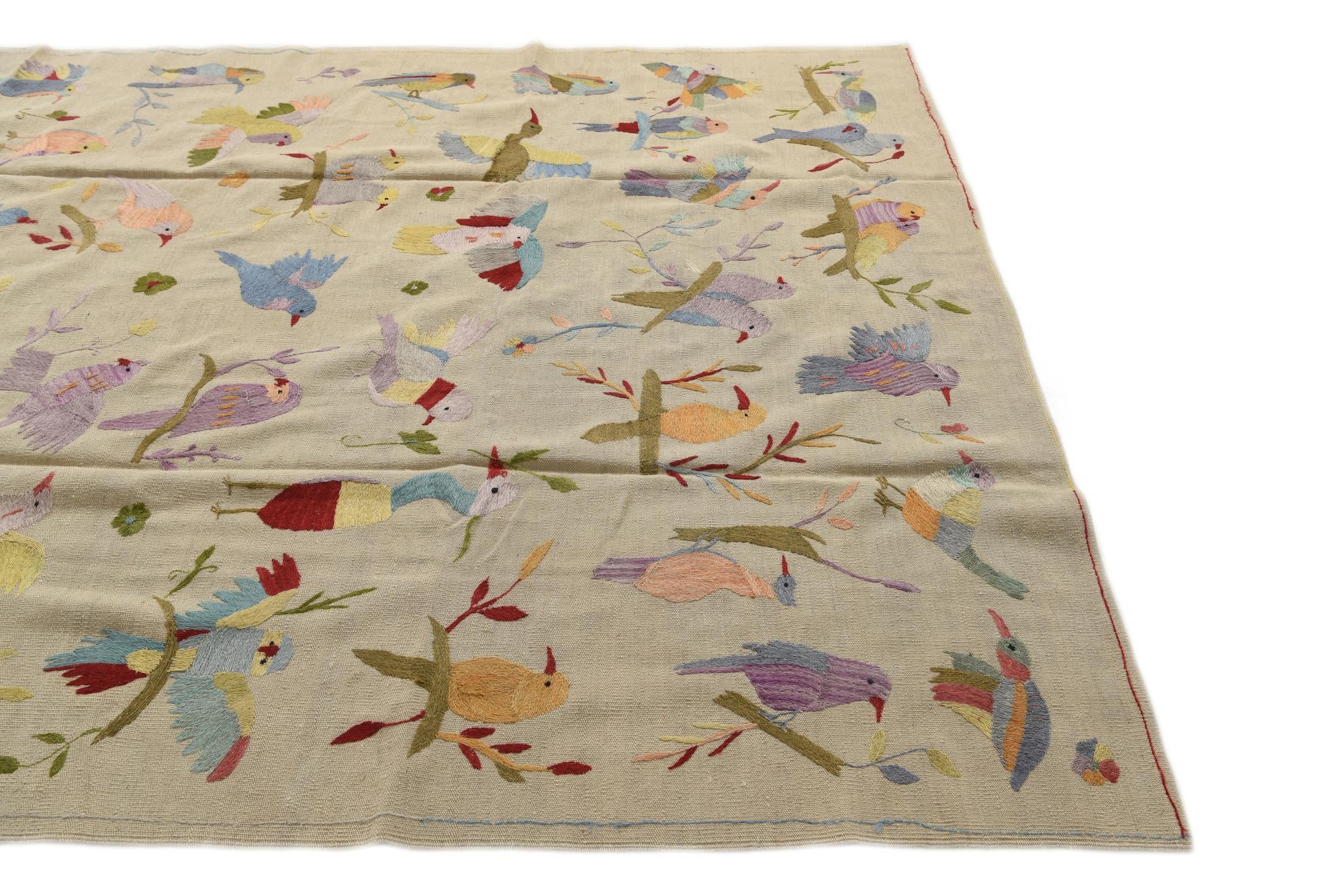6' 9 x 9' 4 Hand Woven Kilim Suzani Wool Rug