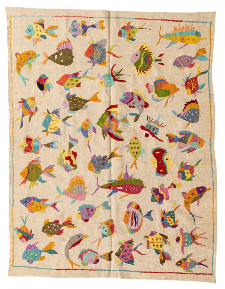 Detail image of 4' 4 x 6' 2 Hand Woven Kilim Suzani Wool Rug