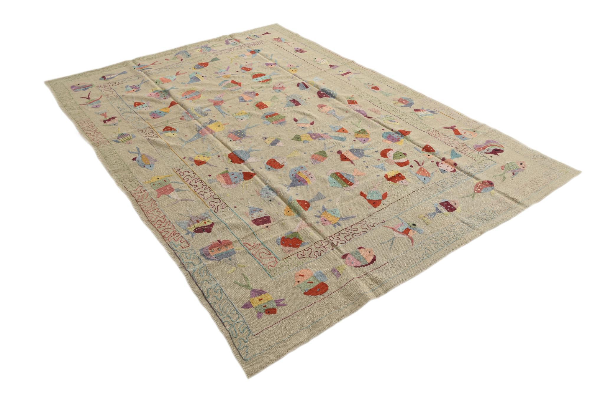 6' 6 x 9' 2 Hand Woven Kilim Suzani Wool Rug