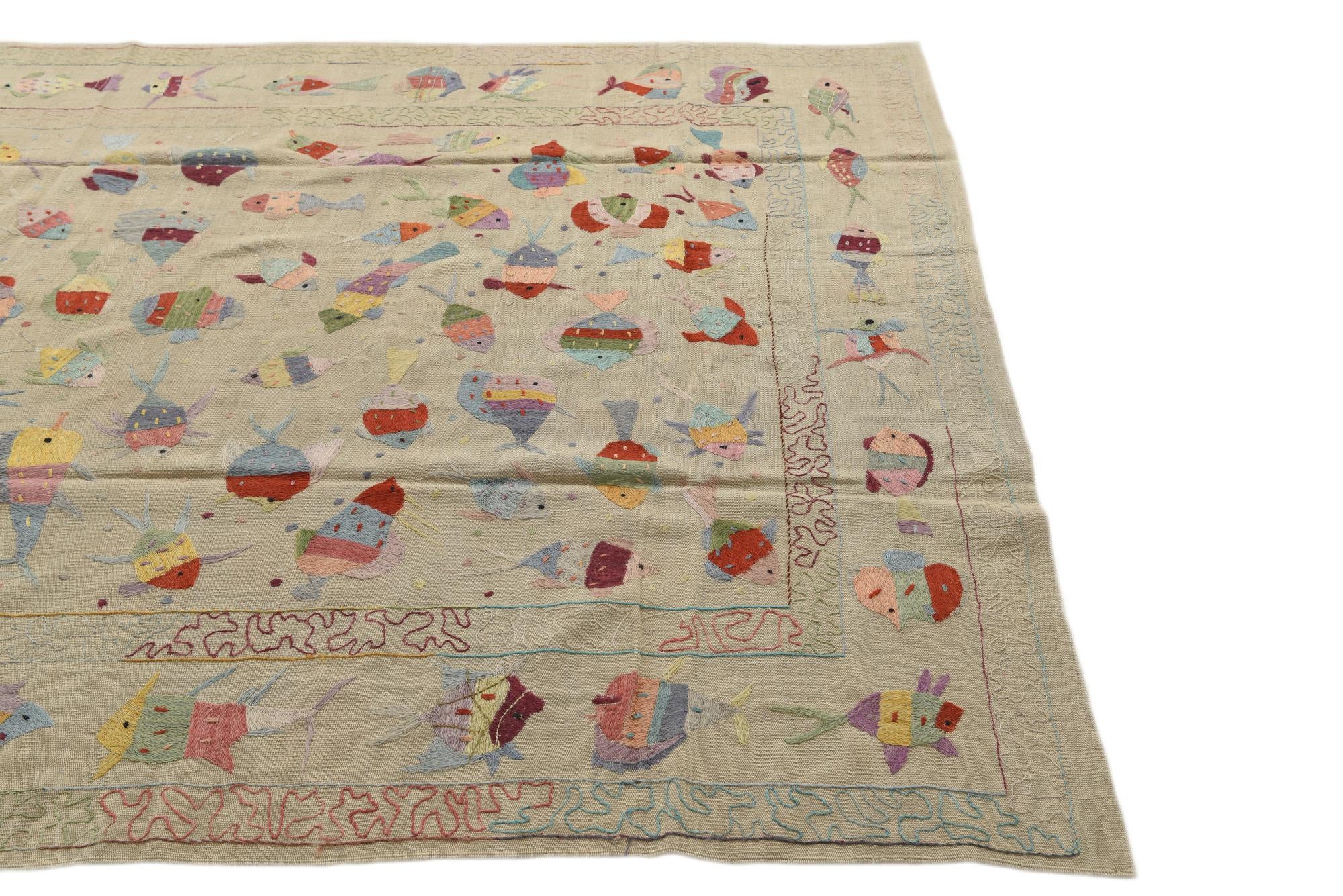 6' 6 x 9' 2 Hand Woven Kilim Suzani Wool Rug