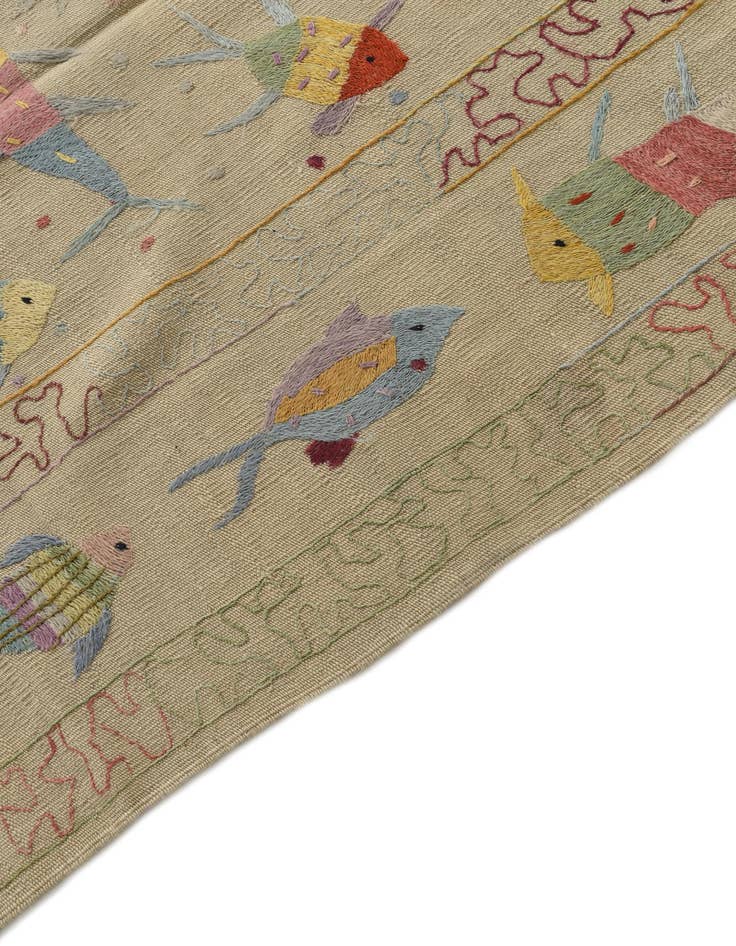 Detail image of 6' 6 x 9' 2  Hand Woven Kilim Suzani Wool Rug