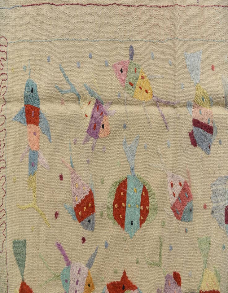 Detail image of 6' 6 x 9' 2  Hand Woven Kilim Suzani Wool Rug