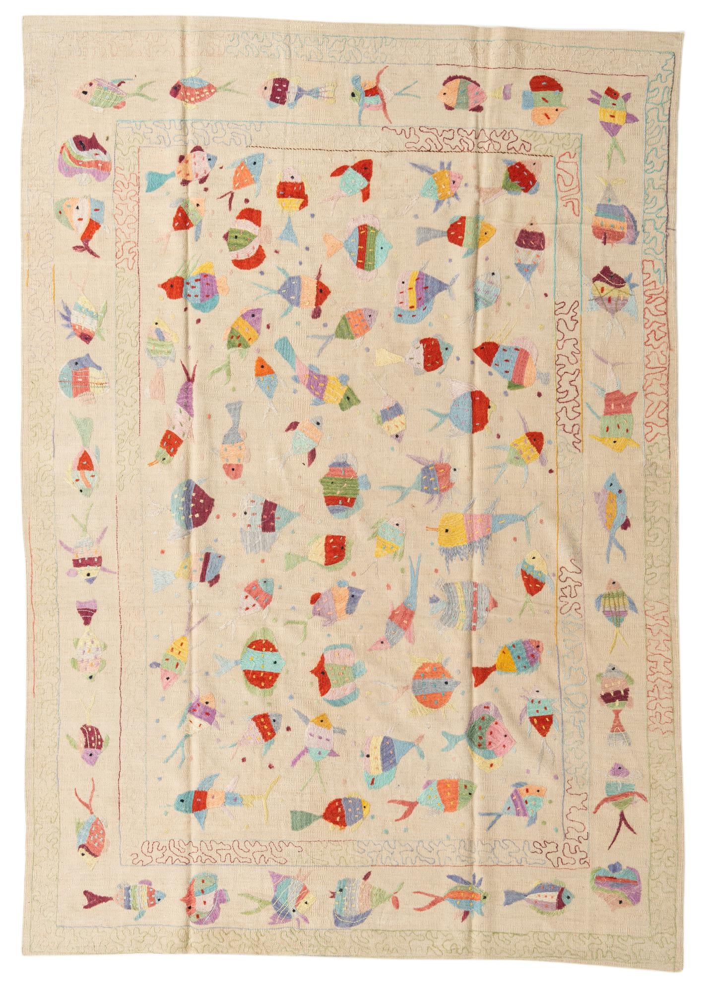 6' 6 x 9' 2 Hand Woven Kilim Suzani Wool Rug