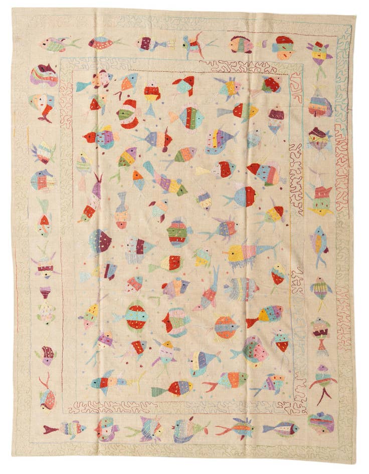 Detail image of 6' 6 x 9' 2 Hand Woven Kilim Suzani Wool Rug