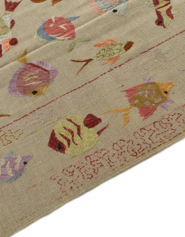 Detail image of 7' x 9' 3 Hand Woven Kilim Suzani Wool Rug