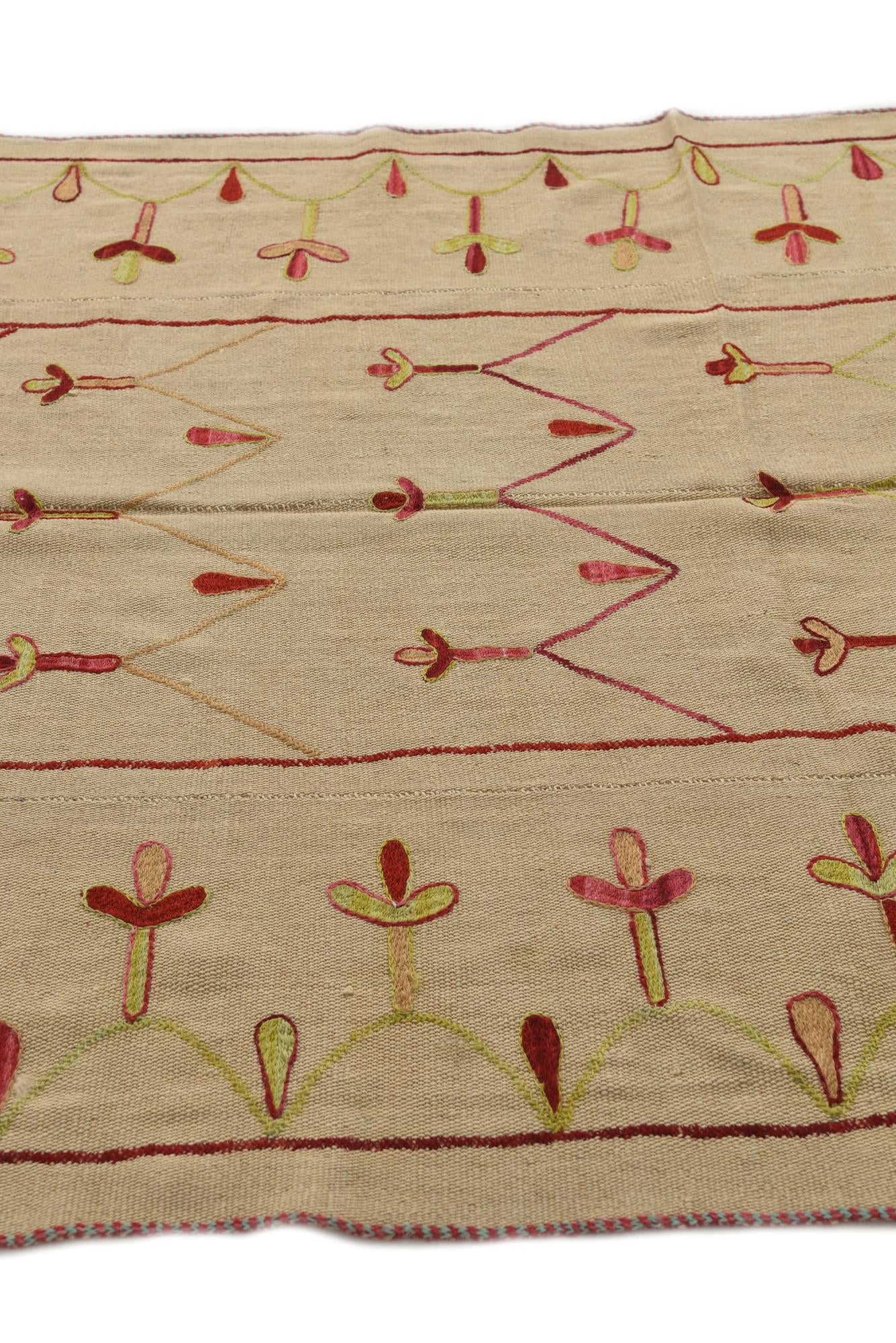 4' 9 x 6' 6 Hand Woven Kilim Suzani Wool Rug