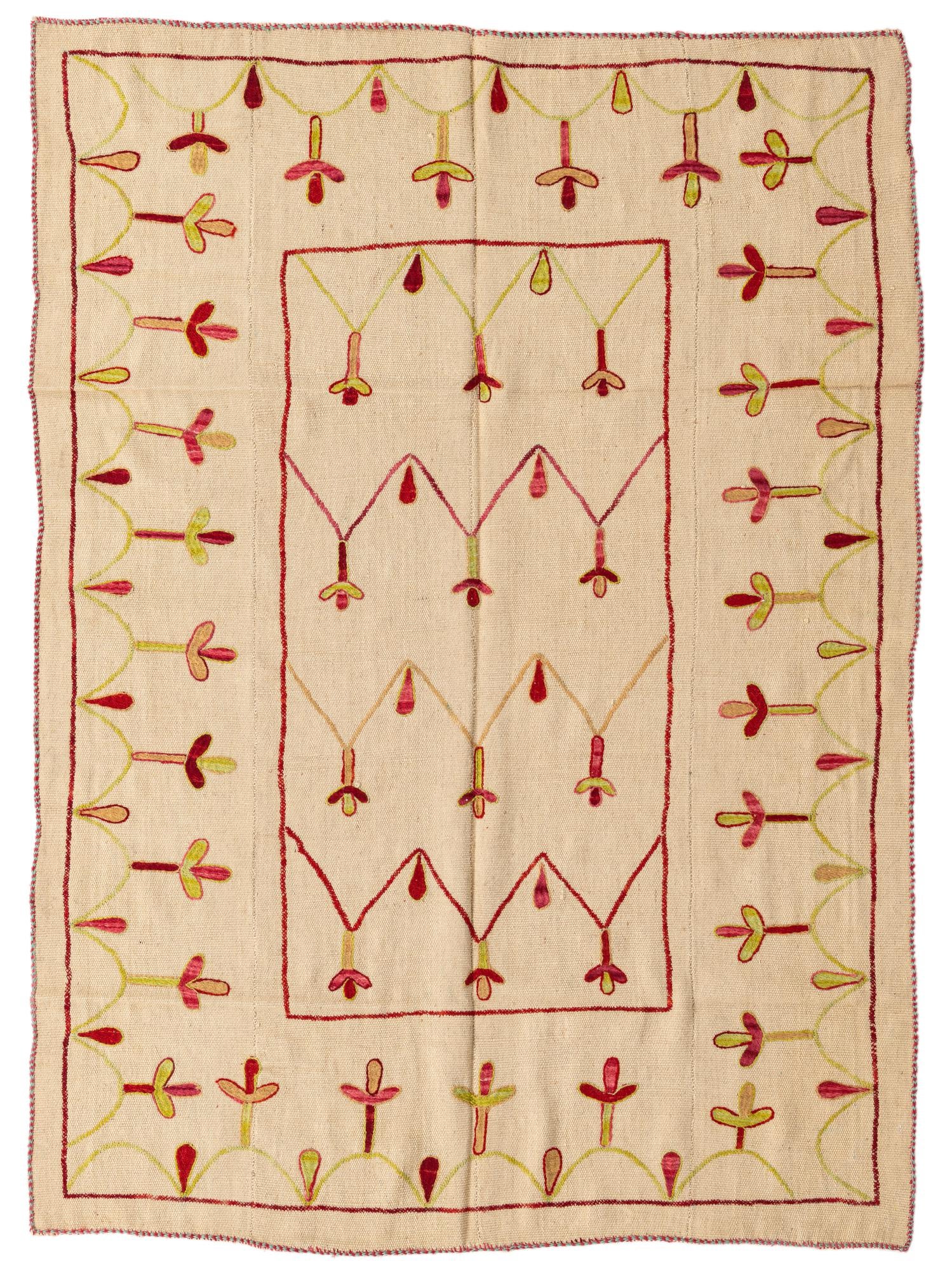 4' 9 x 6' 6 Hand Woven Kilim Suzani Wool Rug