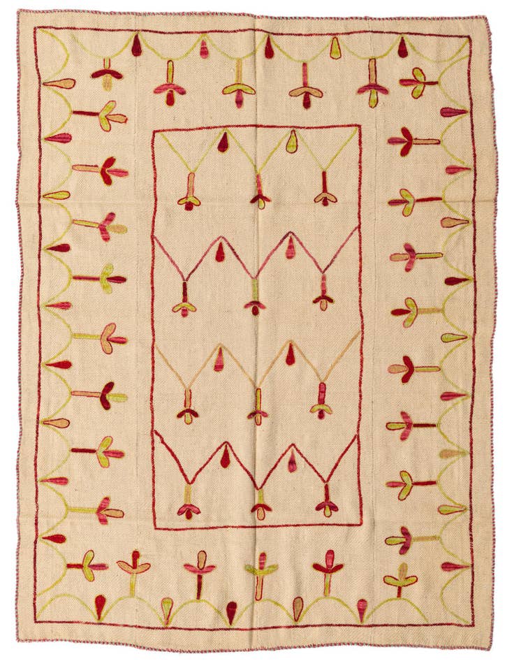 Detail image of 4' 9 x 6' 6 Hand Woven Kilim Suzani Wool Rug