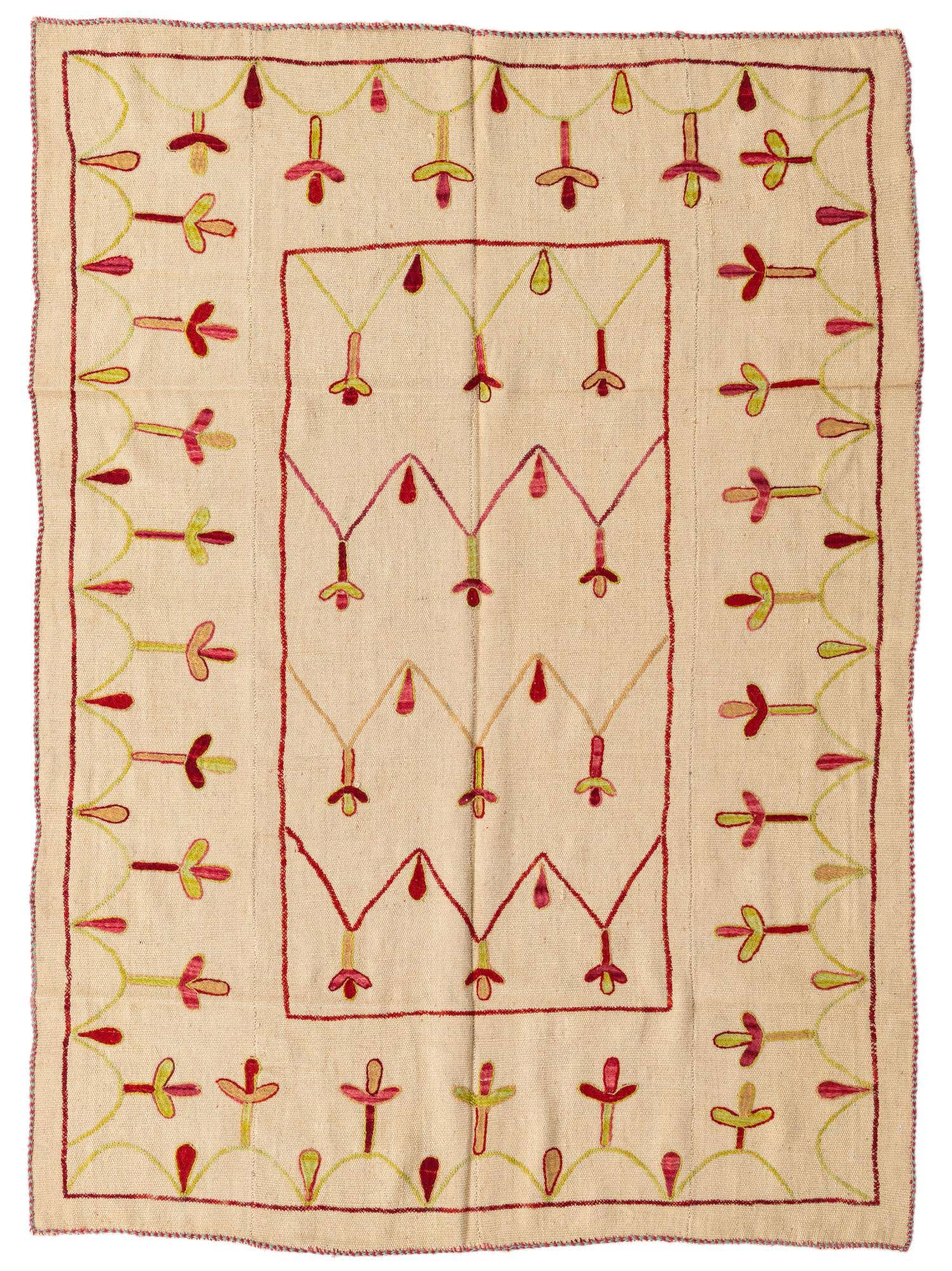 4' 9 x 6' 6 Hand Woven Kilim Suzani Wool Rug
