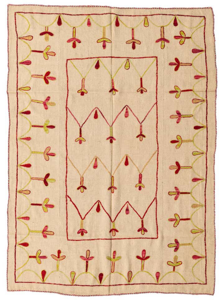 4' 9 x 6' 6 Hand Woven Kilim Suzani Wool Rug
