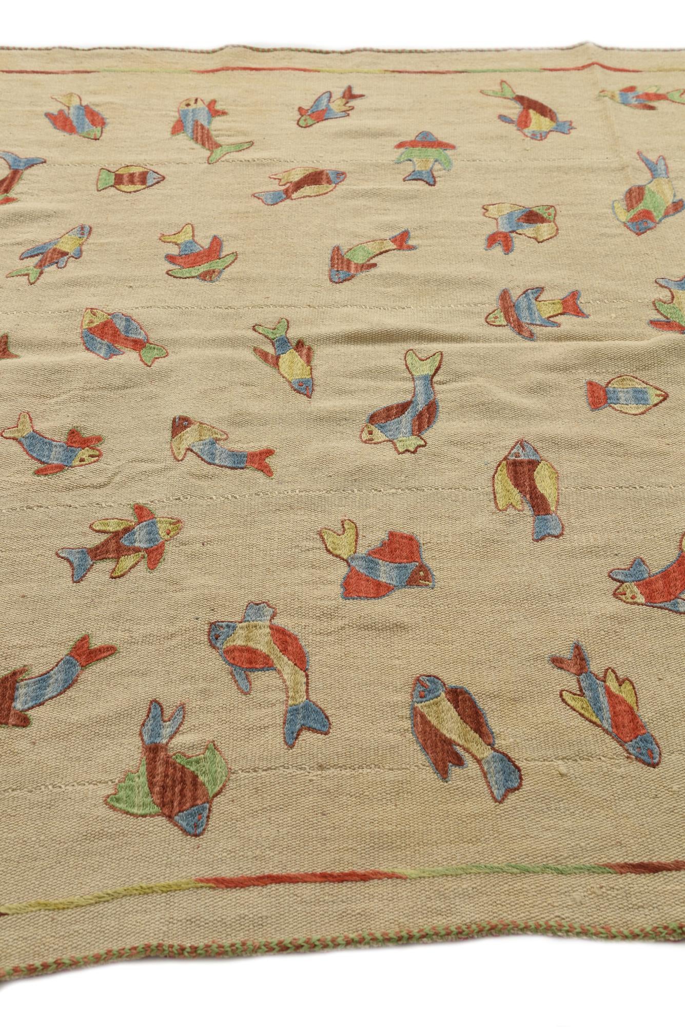 5' x 6' 5 Hand Woven Kilim Suzani Wool Rug