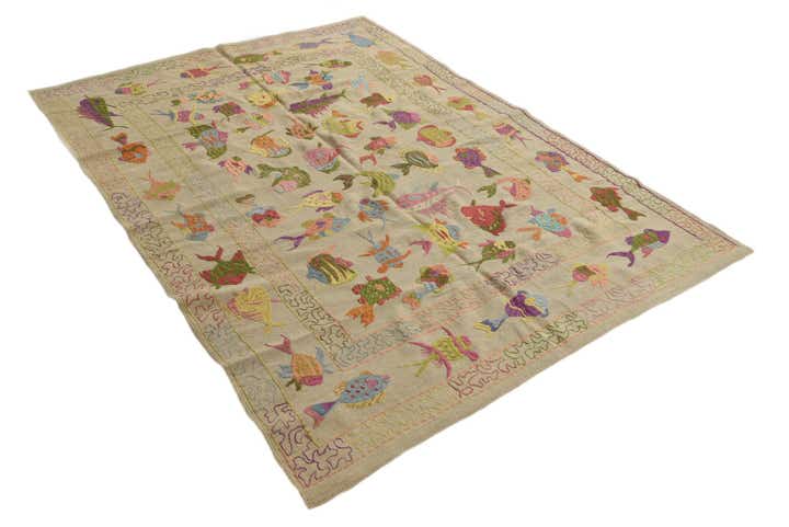170cm x 230cm Handgewebt Kilim Suzani Wolle Teppich