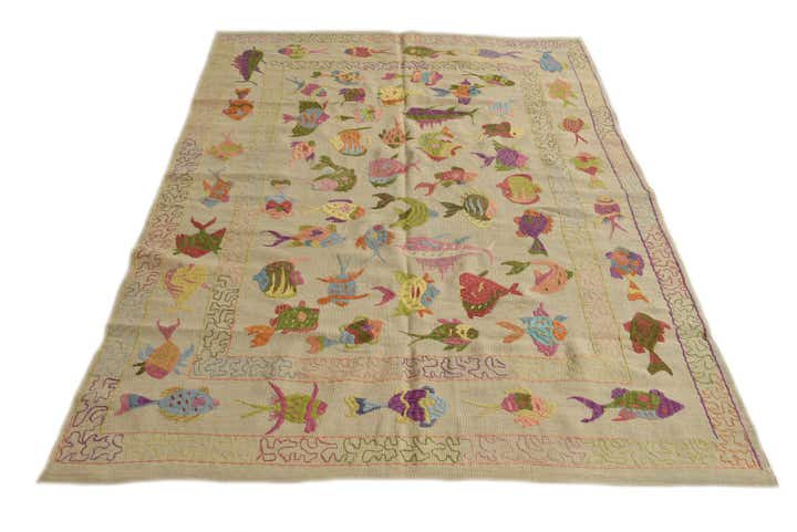 170cm x 230cm Handgewebt Kilim Suzani Wolle Teppich