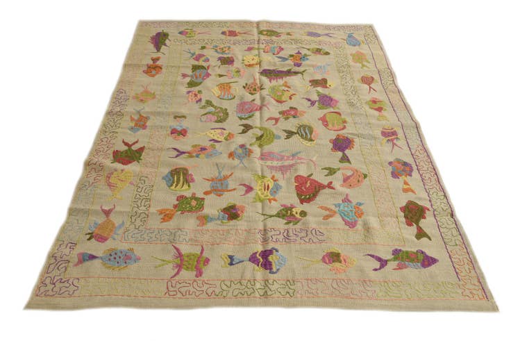 Detailansicht von 170cm x 230cm Handgewebt Kilim Suzani Wolle Teppich