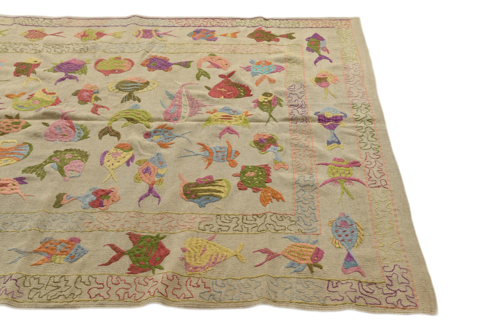 5' 6 x 7' 6 Hand Woven Kilim Suzani Wool Rug