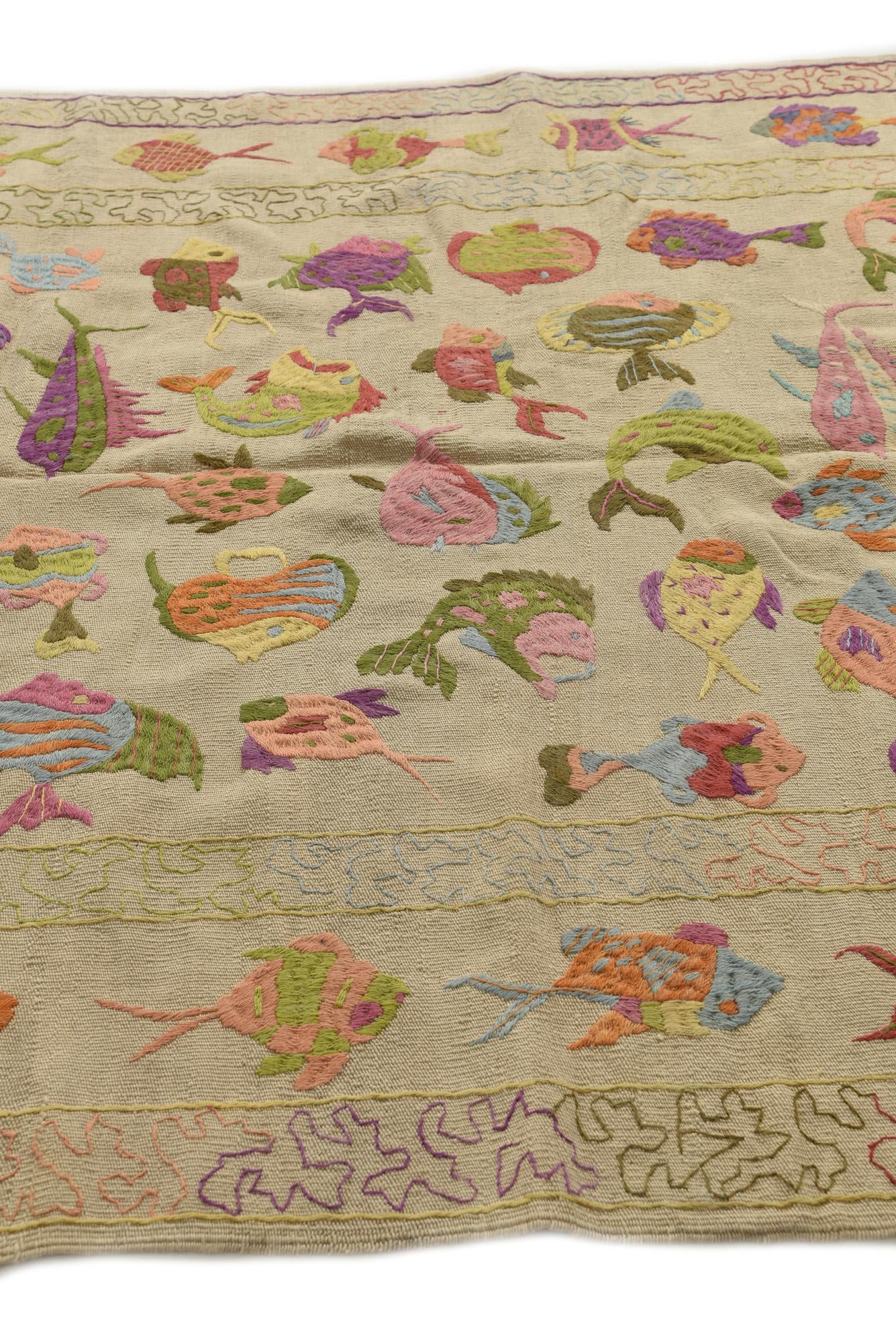 5' 6 x 7' 6 Hand Woven Kilim Suzani Wool Rug
