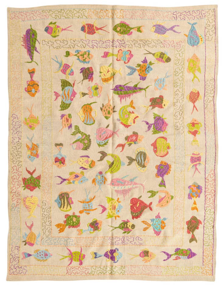 Detail image of 5' 6 x 7' 6 Hand Woven Kilim Suzani Wool Rug