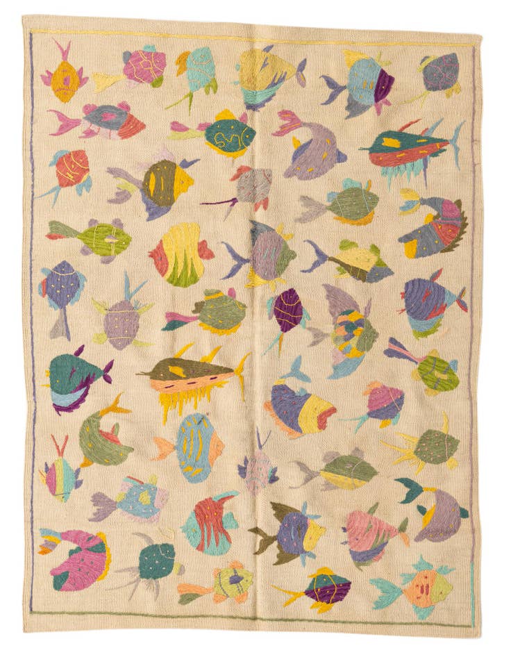 Detail image of 4' 1 x 5' 7 Hand Woven Kilim Suzani Wool Rug