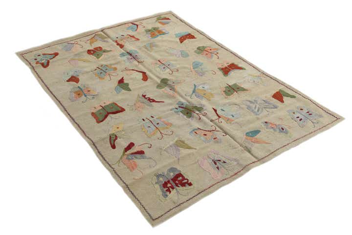 4' 3 x 5' 9 Hand Woven Kilim Suzani Wool Rug