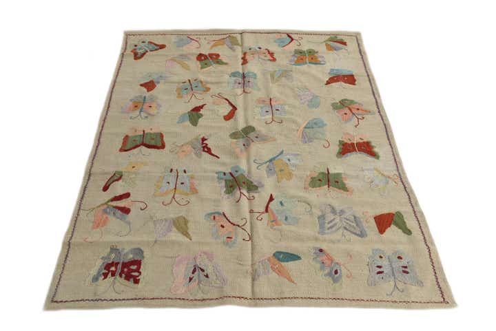 4' 3 x 5' 9 Hand Woven Kilim Suzani Wool Rug