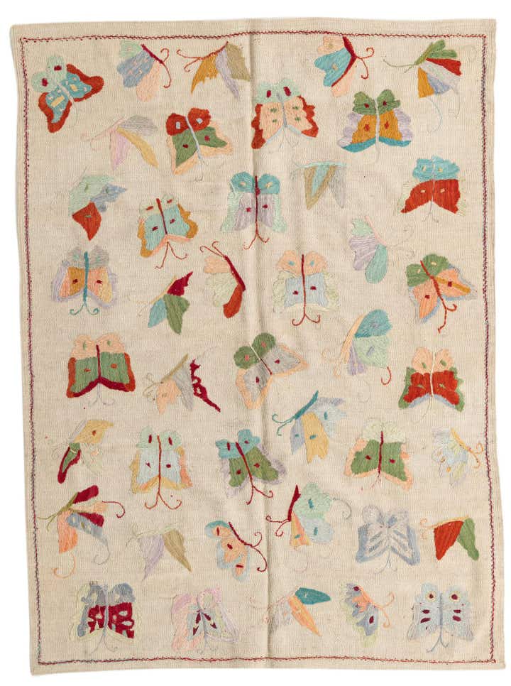 4' 3 x 5' 9 Hand Woven Kilim Suzani Wool Rug