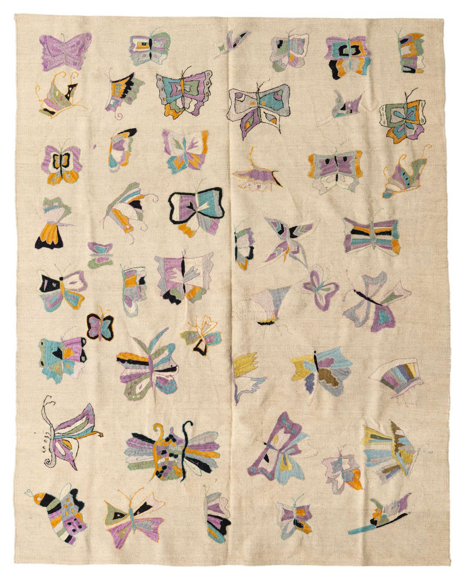 5' 10 x 7' 3 Hand Woven Kilim Suzani Wool Rug