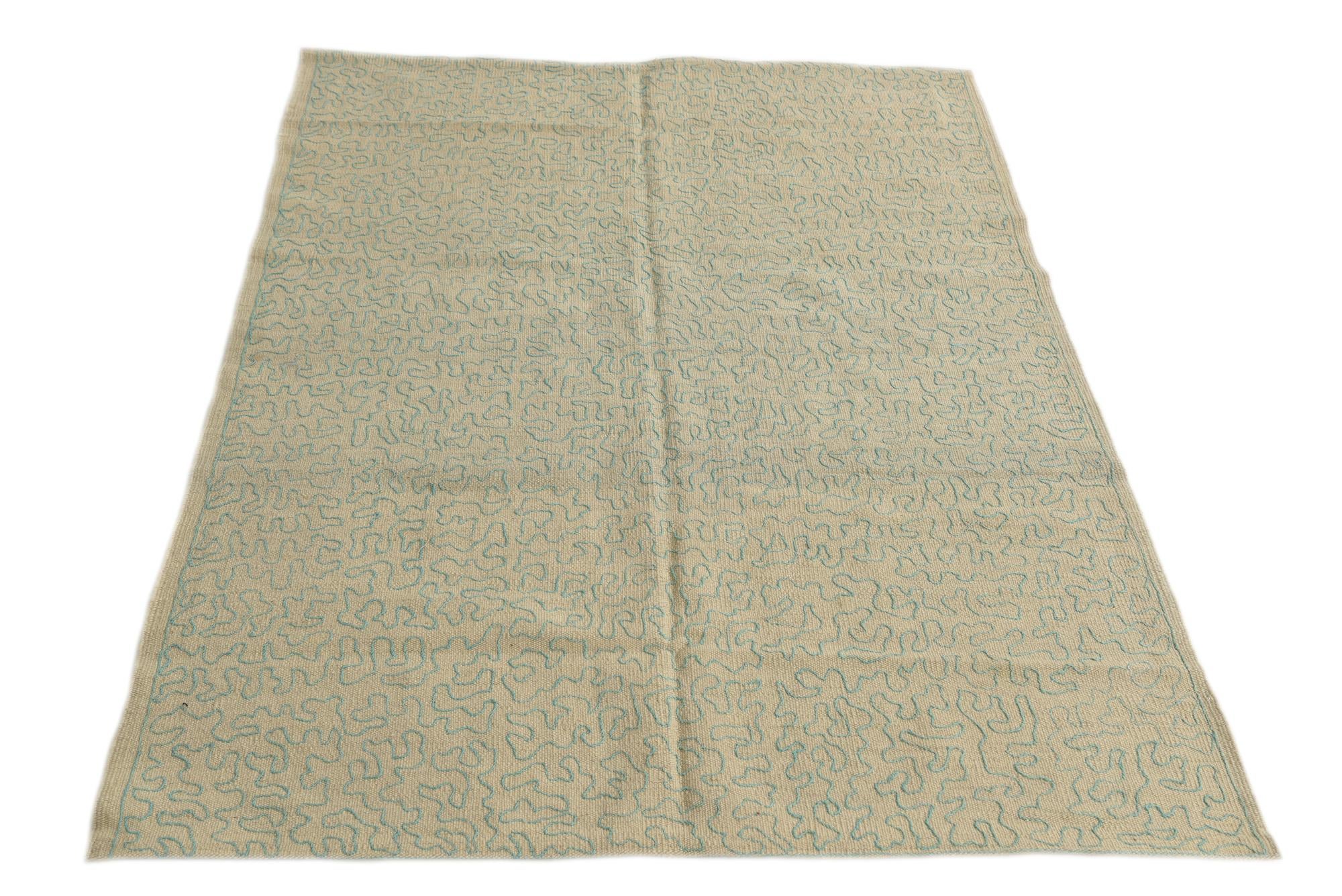 4' 1 x 5' 6 Hand Woven Kilim Suzani Wool Rug