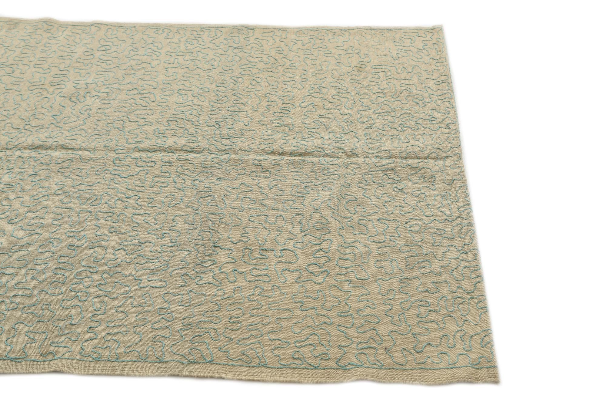 4' 1 x 5' 6 Hand Woven Kilim Suzani Wool Rug